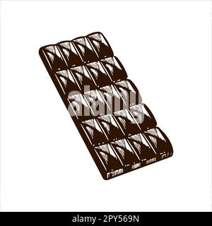 Vector illustration of a chocolate bar. Wrapped in packaging bar with a cocoa beans print, in unwrapped foil, with large chunks, whole block. Vintage Stock Vector