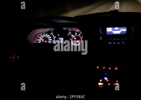 Illuminated Car Dashboard for Night Driving Stock Photo