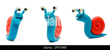 Group snails Plasticine colored, isolated on white background Stock Photo