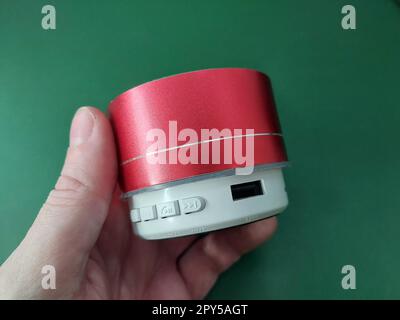 Wireless speaker spins on a stand Stock Photo