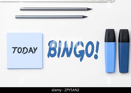Text sign showing Bingo. Concept meaning game of chance in which each player matches numbers printed Stock Photo