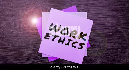 Text sign showing Work Ethics. Word for A set of values centered on the importance of doing work Stock Photo