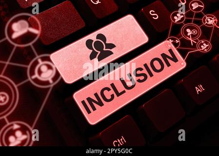 Text caption presenting Inclusion. Business concept action state including of being included within group or structure Stock Photo