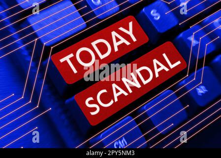 Sign displaying Scandal. Word Written on an action or event regarded as