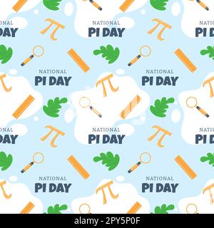 Pi Day Seamless Pattern Design with Mathematical Constants or Baked Pie in Template Hand Drawn Cartoon Flat Illustration Stock Photo
