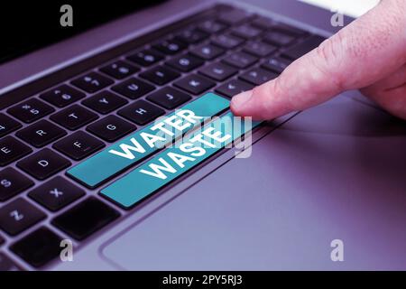 Sign displaying Water Waste. Concept meaning liquid that has been used as part of an industrial process Stock Photo