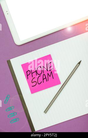 Text showing inspiration Phone Scam. Business showcase getting unwanted calls to promote products or service Telesales Stock Photo