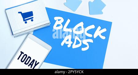 Text caption presenting Block Ads. Business idea program that will ...