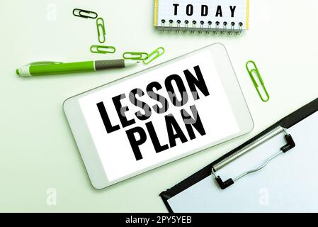 Conceptual caption Lesson Plan. Business approach a teacher's detailed description of the course of instruction Stock Photo