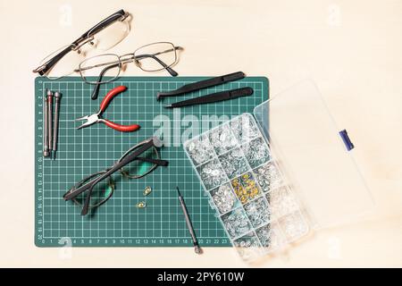 top view of kit for replacement of glasses nosepad Stock Photo