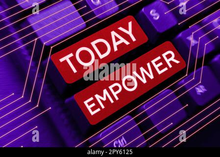 Hand writing sign Empower. Conceptual photo to give power or authority to authorize especially by legal Stock Photo