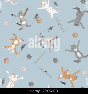 funny and dexterous cats and cute mice pattern seamless Stock Photo