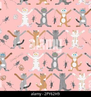 funny naughty cats and mice seamless pattern Stock Photo