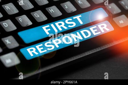 Writing displaying text First Responder. Word Written on a person who is responsible for going immediately to the accident Stock Photo