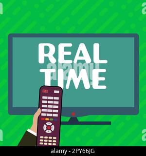 Writing displaying text Real Time. Business overview the actual time during which a processes or events occurs Stock Photo