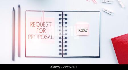 Handwriting text Request For Proposal. Conceptual photo document contains bidding process by agency or company Stock Photo