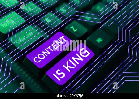 Text sign showing Content Is King. Word for Content is the heart of today's marketing strategies Stock Photo