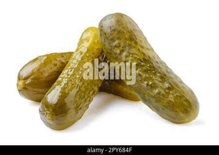 Three pickled cucumbers isolated on white Stock Photo