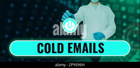 Text sign showing Cold Emails. Word Written on unsolicited email sent to a receiver without prior contact Stock Photo