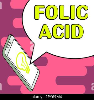 Conceptual caption Folic Acid. Word for Vitamin required for normal production of red blood cells Stock Photo