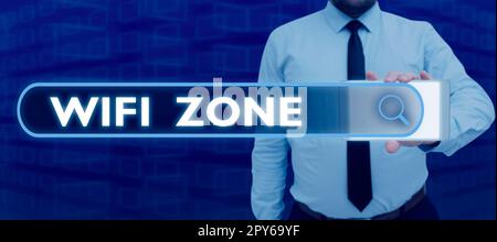 Writing displaying text Wifi Zone. Word Written on provide wireless high-speed Internet and network connections Stock Photo