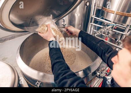 Brewer in brewhouse Stock Photo