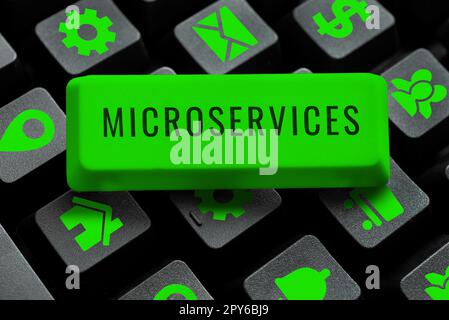 Sign displaying Microservices. Business overview Software development technique Building single function module Stock Photo