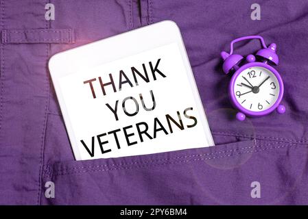 Sign displaying Thank You Veterans. Word for Expression of Gratitude Greetings of Appreciation Stock Photo
