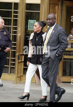 New York, United States. 24th Apr, 2023. Kathryn Griffin-Townsend (Marvin Gaye's daughter) and Ben Crup (attorney) leave Manhattan Federal Court building after hearing over alleged copyright infringement by musician Ed Sheeran. Credit: SOPA Images Limited/Alamy Live News Stock Photo