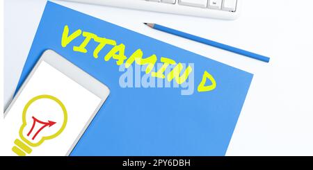 Text sign showing Vitamin D. Conceptual photo Nutrient responsible for increasing intestinal absorption Stock Photo