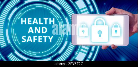 Text showing inspiration Health And Safety. Business concept Taking the appropriate steps to protect yourself from harm Stock Photo