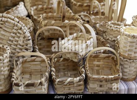 Wicker baskets in a market Stock Photo