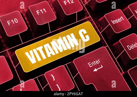Handwriting text Vitamin C. Conceptual photo it promotes healing and helps the body absorb iron Ascorbic acid Stock Photo