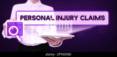 Text sign showing Personal Injury Claims. Word for being hurt or injured inside work environment Stock Photo