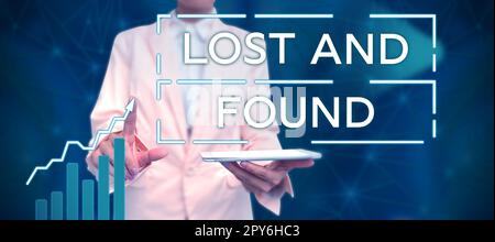 Text sign showing Lost And Found. Word Written on Place where you can find forgotten things Search service Stock Photo