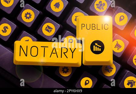 Sign displaying Notary Public. Word for Legality Documentation Authorization Certification Contract Stock Photo