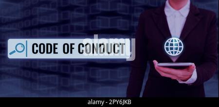 Text sign showing Code Of Conduct. Business showcase Ethics rules moral codes ethical principles values respect Stock Photo