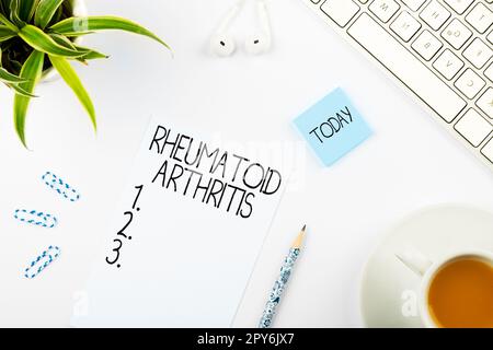 Handwriting text Rheumatoid Arthritis. Business concept autoimmune disease that can cause joint pain and damage Stock Photo