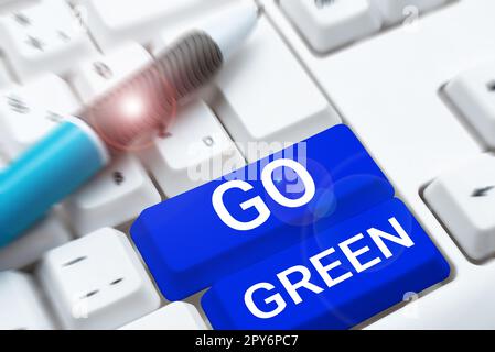Text caption presenting Go Green. Business idea making more environmentally friendly decisions as reduce recycle Stock Photo