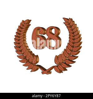 Number 68 with laurel wreath or honor wreath as a 3D-illustration, 3D-rendering Stock Photo