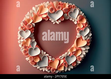 Circle graphic frame with hearts Valentines Day Stock Photo