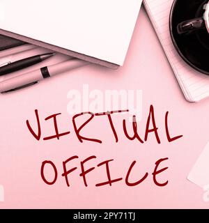 Sign displaying Virtual Office. Concept meaning Mobile work-environment equipped with telecommunication links Stock Photo