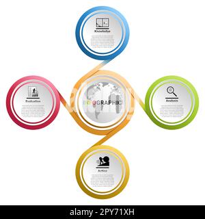 vector infographic of a circle. five parts circle basic designs with globe icon in the middle. and there are also parts that connect the outer circle Stock Vector