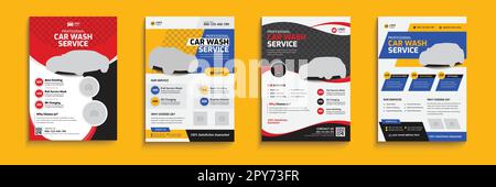 Car Wash Flyer, Car Cleaning Service Poster, a4 car wash service flyer, automobile wash service leaflet design, Car Wash Flyer Poster Layout bundle Stock Vector