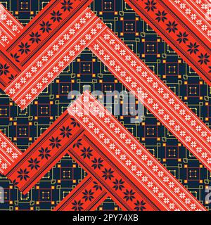 Seamless pattern in Ukrainian style. Ukrainian ornament embroidery. Cross stitch, patchwork. Kitsugi pattern. Stock Photo