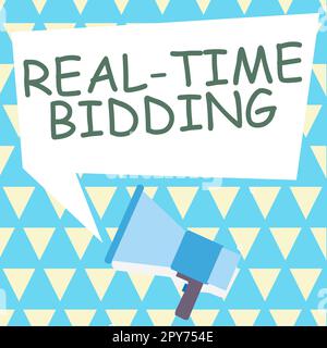 Writing displaying text Real Time Bidding. Business showcase Buy and sell advertising inventory by instant auctions Stock Photo