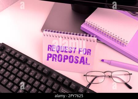 Writing displaying text Request For Proposal. Internet Concept document contains bidding process by agency or company Stock Photo