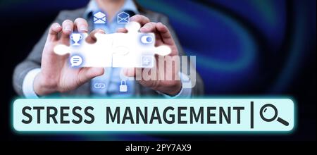 Text caption presenting Stress Management. Business approach learning ways of behaving and thinking that reduce stress Stock Photo