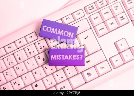 Writing displaying text Common Mistakes. Word Written on repeat act or judgement misguided or wrong Stock Photo