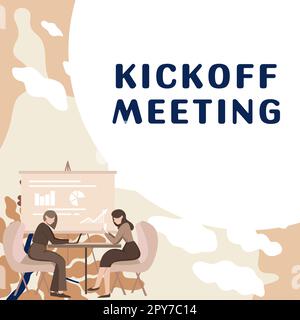 Hand writing sign Kick Off Meeting. Concept meaning first meeting with the  project team and the client Abstract Spreading Message Online, Global Stock  Photo - Alamy